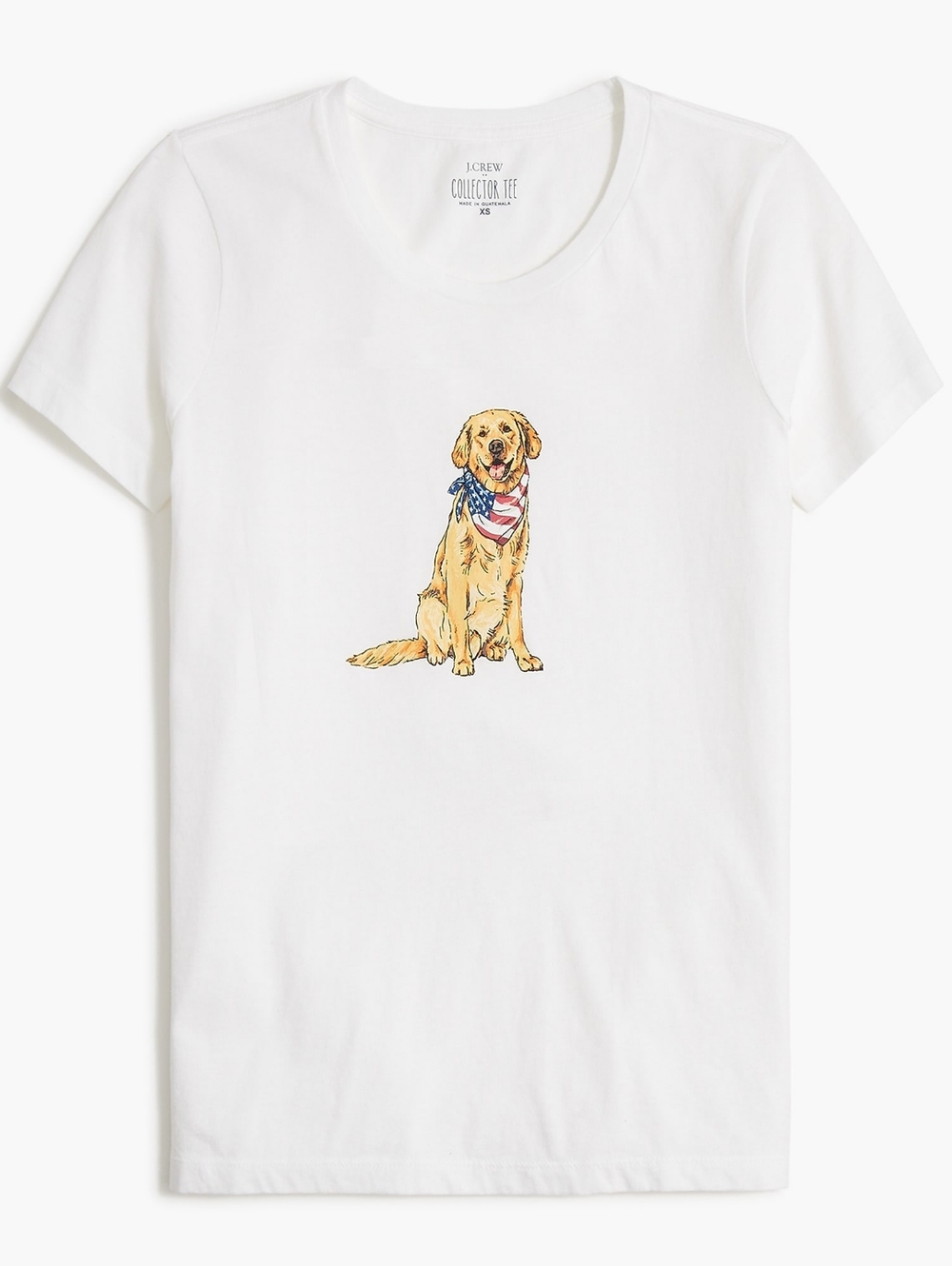 J. Crew White T-Shirt with Golden Retriever Graphic and American Bandana